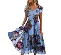 Keepink Women's Summer Maxi Dress UK Size 16 Sky Blue Floral Bodycon Wrap Dress
