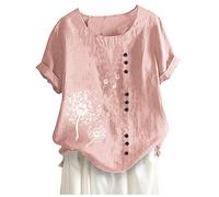 Keepink Womens Summer Tops Baggy Casual Blouses Linen T Shirts Cute Printing Tshirts Short Sleeve Tshirt Trendy Tunic Blouses Elegant T-Shirts Going Out Work Pullover Tee Plus Size 12-20 Sale
