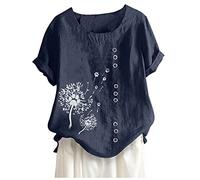 Keepink Womens Summer Tops Baggy Casual Blouses Linen T Shirts Cute Printing Tshirts Short Sleeve Tshirt Trendy Tunic Blouses Elegant T-Shirts Going Out Work Pullover Tee Plus Size 12-20 Sale