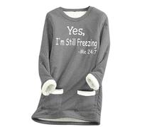 Keepink Women's Sweatshirts Fleece Lined Jumper Winter Warm Plush Sweater Yes I'm Still Freezing Letter Pullover Casual Thick Tops Ladies Baggy Loungewear UK Plus Size 8-22 Sale