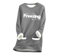 Keepink Women's Sweatshirts Fleece Lined Jumper Winter Warm Plush Sweater Yes I'm Still Freezing Letter Pullover Casual Thick Tops Ladies Baggy Loungewear UK Plus Size 8-22 Sale