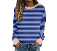 Keepink Women's Sweatshirts UK Long Sleeve Striped Tunic Tops Crewneck Casual T Shirts Loose Fit Lightweight Jumpers Dressy Pullover Y2k Fall Sweat Shirts Plus Size 8-22 Clearance