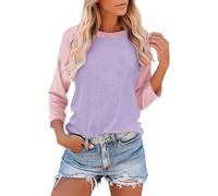 Keepink Womens T-Shirt Colour Block Round Neck 3/4 Sleeve Raglan Sleeve Tops Spring Summer Baseball Tee Shirts Plus Size Basic Tunic Blouses Relaxed Casual Pullover Tops for Sporty