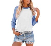 Keepink Womens T-Shirt Colour Block Round Neck 3/4 Sleeve Raglan Sleeve Tops Spring Summer Baseball Tee Shirts Plus Size Basic Tunic Blouses Relaxed Casual Pullover Tops for Sporty
