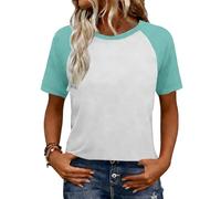 Keepink Women's T-Shirt Colour Block Short Sleeve Tops Raglan Sleeves Baseball Tee Shirts Breathable Loose Crew Neck Tshirt Summer Tunic Blouses Relaxed Fit Casual Sporty Tops