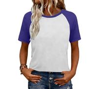 Keepink Women's T-Shirt Colour Block Short Sleeve Tops Raglan Sleeves Baseball Tee Shirts Breathable Loose Crew Neck Tshirt Summer Tunic Blouses Relaxed Fit Casual Sporty Tops