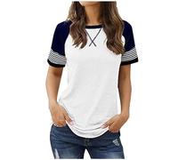 Keepink Womens T Shirts Loose Fit Short Sleeve Tees Summer Tops Crew Neck Color Block Pullover Shirts Dressy Casual Tunic Blouses Trendy Going Out Holiday Top Basic Clothes Clearance