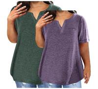 Keepink Womens T Shirts Multipack 2 PC Summer Plus Size V Neck Tops Cotton Short Sleeve Tshirts Solid Basic Athletic Tee Shirts Oversized Tunic Blouse Dressy Casual Top Going Out T-Shirts