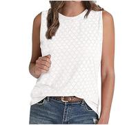 Keepink Womens Tank Tops Eyelet Loose Tunic Blouses Solid Casual Summer Top Crew Neck Basic Sleeveless Shirts Trendy Embroidered Vests T-Shirts Breathable Cami Blouses Going Out Tees