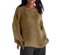 Keepink Womens Top Linen Tops for Women UK Casual Loose Long Sleeve T-Shirt Plain Crew Neck Shirt Elegant Dressy Blouses Lightweight Tunic Tshirts Going Out Pullover Plus Size S-5XL