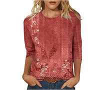 Keepink Womens Tops 3/4 Sleeve T Shirts Round Neck Loose Casual Blouses Printed Tshirts Summer Pullover Shirts Basic Tshirt Ladies T-Shirts & Blouses Dressy Tunic Top Graphic Tees