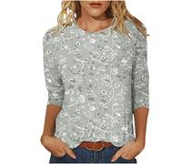 Keepink Womens Tops 3/4 Sleeve T Shirts Round Neck Loose Casual Blouses Printed Tshirts Summer Pullover Shirts Basic Tshirt Ladies T-Shirts & Blouses Dressy Tunic Top Graphic Tees