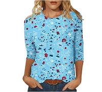 Keepink Womens Tops 3/4 Sleeve T Shirts Round Neck Loose Casual Blouses Printed Tshirts Summer Pullover Shirts Basic Tshirt Ladies T-Shirts & Blouses Dressy Tunic Top Graphic Tees