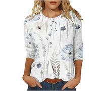 Keepink Womens Tops 3/4 Sleeve T Shirts Round Neck Loose Casual Blouses Printed Tshirts Summer Pullover Shirts Basic Tshirt Ladies T-Shirts & Blouses Dressy Tunic Top Graphic Tees