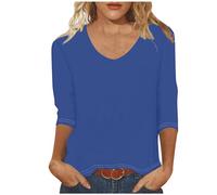 Keepink Womens Tops 3/4 Sleeve V Neck Casual Shirts Solid Eleagnt Tunic Tops Three Quarter Length T Shirts Summer Pullover Cotton Basic Tees Ladies Blouses Dressy Work Office Tshirt