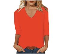 Keepink Womens Tops 3/4 Sleeve V Neck Casual Shirts Solid Eleagnt Tunic Tops Three Quarter Length T Shirts Summer Pullover Cotton Basic Tees Ladies Blouses Dressy Work Office Tshirt