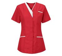 Keepink Women's Tops and Blouses V-Neck Nursing Uniform Scrub Top Comfortable Workwear T-Shirt with Pockets Dressy Short Sleeve Healthcare Shirt for Clinic Hospital Caregiver Duties