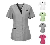 Keepink Women's Tops and Blouses V-Neck Nursing Uniform Scrub Top Comfortable Workwear T-Shirt with Pockets Dressy Short Sleeve Healthcare Shirt for Clinic Hospital Caregiver Duties