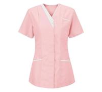 Keepink Women's Tops and Blouses V-Neck Nursing Uniform Scrub Top Comfortable Workwear T-Shirt with Pockets Dressy Short Sleeve Healthcare Shirt for Clinic Hospital Caregiver Duties