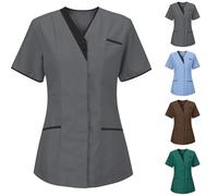 Keepink Women's Tops and Blouses V-Neck Nursing Uniform Scrub Top Comfortable Workwear T-Shirt with Pockets Dressy Short Sleeve Healthcare Shirt for Clinic Hospital Caregiver Duties