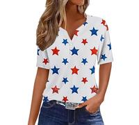 Keepink Womens Tops Button Up V-Neck Short Sleeve Blouse Patriotic Independence Day Print Ladies Top July 4th Shirt Vintage Dressy Casual Blouses Tunic Tshirts Festival Outfits S-3XL