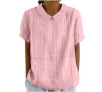 Keepink Womens Tops Dressy Casual Collared Blouses Short Sleeve Polo Shirts Pullover Solid Hollow Out Embroidered Top Baggy Comfort Tunic Blouses Shirts Going Out Summer Outfits Sale