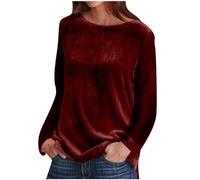 Keepink Womens Tops Long Sleeve Dressy Blouses Solid Color Velvet Pullover Elegant Tunic Top Soft Loose T Shirts Casual Crew Neck Sweatshirts Ladies Jumpers Size 8-18 Sale
