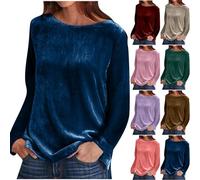 Keepink Womens Tops Long Sleeve Dressy Blouses Solid Color Velvet Pullover Elegant Tunic Top Soft Loose T Shirts Casual Crew Neck Sweatshirts Ladies Jumpers Size 8-18 Sale