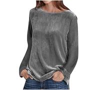 Keepink Womens Tops Long Sleeve Dressy Blouses Solid Color Velvet Pullover Elegant Tunic Top Soft Loose T Shirts Casual Crew Neck Sweatshirts Ladies Jumpers Size 8-16 Sale