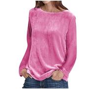 Keepink Womens Tops Long Sleeve Dressy Blouses Solid Color Velvet Pullover Elegant Tunic Top Soft Loose T Shirts Casual Crew Neck Sweatshirts Ladies Jumpers Size 8-16 Sale