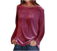 Keepink Womens Tops Long Sleeve Dressy Blouses Solid Color Velvet Pullover Elegant Tunic Top Soft Loose T Shirts Casual Crew Neck Sweatshirts Ladies Jumpers Size 8-16 Sale