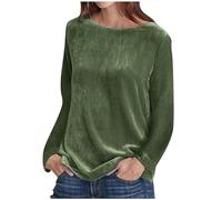Keepink Womens Tops Long Sleeve Dressy Blouses Solid Color Velvet Pullover Elegant Tunic Top Soft Loose T Shirts Casual Crew Neck Sweatshirts Ladies Jumpers Size 8-16 Sale