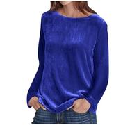 Keepink Womens Tops Long Sleeve Dressy Blouses Solid Color Velvet Pullover Elegant Tunic Top Soft Loose T Shirts Casual Crew Neck Sweatshirts Ladies Jumpers Size 8-16 Sale