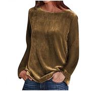 Keepink Womens Tops Long Sleeve Dressy Blouses Solid Color Velvet Pullover Elegant Tunic Top Soft Loose T Shirts Casual Crew Neck Sweatshirts Ladies Jumpers Size 8-16 Sale