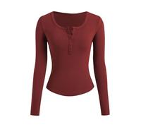 Keepink Womens Tops Long Sleeve Henley Shirts Button Down V Neck Jumpers for Women UK Slim Fitted Basic Casual Blouses Tight Ribbed Knit Sweaters Trendy Y2k T Shirts S-XXL Sale Cheap