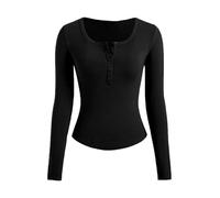Keepink Womens Tops Long Sleeve Henley Shirts Button Down V Neck Jumpers for Women UK Slim Fitted Basic Casual Blouses Tight Ribbed Knit Sweaters Trendy Y2k T Shirts S-XXL Sale Cheap