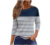 Keepink Womens Tops Plus Size 3/4 Length Casual Shirts Trendy Funny Printed Round Neck Pullover Tee Baggy Tunic Tshirts Ladies Dressy Blouse Going Out Office Work Top UK Size 8-22