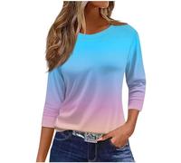 Keepink Womens Tops Plus Size 3/4 Length Casual Shirts Trendy Funny Printed Round Neck Pullover Tee Baggy Tunic Tshirts Ladies Dressy Blouse Going Out Office Work Top UK Size 8-22