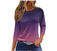 Keepink Womens Tops Plus Size 3/4 Length Casual Shirts Trendy Funny Printed Round Neck Pullover Tee Baggy Tunic Tshirts Ladies Dressy Blouse Going Out Office Work Top UK Size 8-22