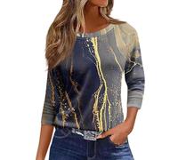 Keepink Womens Tops Plus Size 3/4 Length Casual Shirts Trendy Funny Printed Round Neck Pullover Tee Baggy Tunic Tshirts Ladies Dressy Blouse Going Out Office Work Top UK Size 8-22