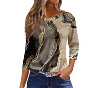 Keepink Womens Tops Plus Size 3/4 Length Casual Shirts Trendy Funny Printed Round Neck Pullover Tee Baggy Tunic Tshirts Ladies Dressy Blouse Going Out Office Work Top UK Size 8-22