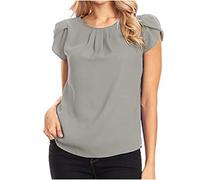Keepink Womens Tops Ruffle Short Sleeve Crew Neck Chiffon Blouse Plus Size Dressy Casual Shirts Baagy Tunic T Shirts Ladies Top Business Work Office Pullover Tshirts Outfits S-5XL