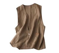 Keepink Womens Tops Sales Women Summer Casual Cotton Linen Vest Tops Trendy Denim Sleeveless Blazer Cardigan Down Waistcoat Trend Loose Buttons Hoodless Outwear & Jackets