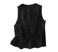 Keepink Womens Tops Sales Women Summer Casual Cotton Linen Vest Tops Trendy Denim Sleeveless Blazer Cardigan Down Waistcoat Trend Loose Buttons Hoodless Outwear & Jackets