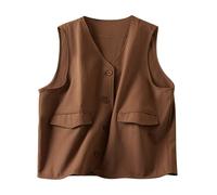 Keepink Womens Tops Sales Women Summer Casual Cotton Linen Vest Tops Trendy Denim Sleeveless Blazer Cardigan Down Waistcoat Trend Loose Buttons Hoodless Outwear & Jackets