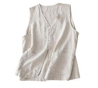 Keepink Womens Tops Sales Women Summer Casual Cotton Linen Vest Tops Trendy Denim Sleeveless Blazer Cardigan Down Waistcoat Trend Loose Buttons Hoodless Outwear & Jackets