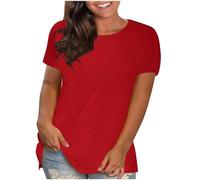 Keepink Womens Tops Short Sleeve Crewneck Loose Fit Top Solid Casual Tunic Blouses Summer Oversized T Shirts Cotton Basic Tee Shirts Athletic Tshirts Elegant Ladies Going Out T Shirts