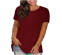 Keepink Womens Tops Short Sleeve Crewneck Loose Fit Top Solid Casual Tunic Blouses Summer Oversized T Shirts Cotton Basic Tee Shirts Athletic Tshirts Elegant Ladies Going Out T Shirts