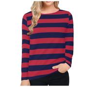 Keepink Womens Tops Striped Long Sleeve Tunic Blouses Lightweight Crewneck Casual T Shirts Basic Athletic Tees Shirts Cotton Tshirts Ladies Jumpers Trendy Y2k Aesthetic Streetwear