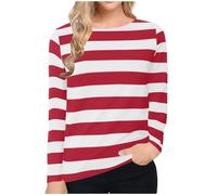 Keepink Womens Tops Striped Long Sleeve Tunic Blouses Lightweight Crewneck Casual T Shirts Basic Athletic Tees Shirts Cotton Tshirts Ladies Jumpers Trendy Y2k Aesthetic Streetwear